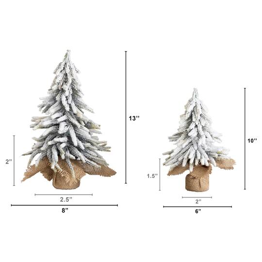 Nearly Natural Unlit Green Artificial Mini Flocked Christmas Tree with Burlap Base Set